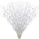 12 Pack Glitter Curly Christmas Spray Set White Wispy Willow Christmas Berry Picks Sprays Glittered Twigs Decor for Christmas Tree Topper Wreath Garland Bouquet Floral Arrangement (White)