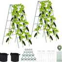 Foldable Cucumber Trellis - 2 Pack, A-Frame Garden Trellis 46" L x 18" W, Steel Climbing Plants Support Raised Bed Trellis with Twist Ties & Plant Bags for Climbing Plants Outdoor
