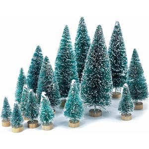 LOVEINUSA 40 Pack Mini Christmas Bottle Brush Trees, Tabletop Snow Flocked Village Trees in 5 Sizes for Christmas Village, Diorama & Holiday Table Decor