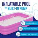 Blue Inflatable Swimming Pool (120" x 72.8" x 23.6") Built-in Air Pump Inflatable Kiddie Pool, Family Pools for Kids and Adults - Self Inflating Backyard Blow Up Pool for Toddlers & Babies (Large)