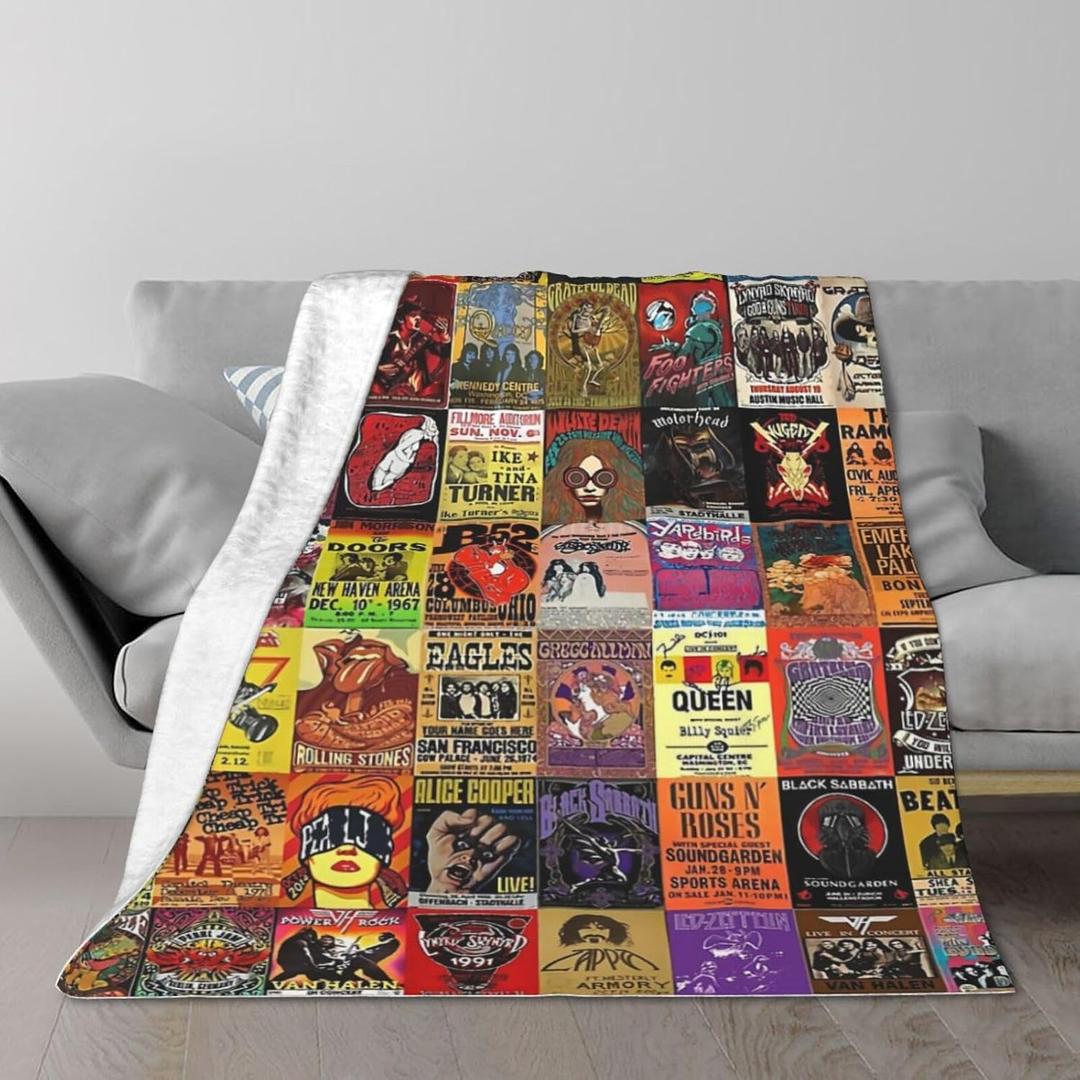 Rock Band Collage Blanket Soft Cozy Music Lovers Fleece Throw Blanket for Kids Boys Girls Gifts Plush Fuzzy Flannel Blankets and Throws for Bed Couch Sofa 80"X60"