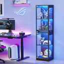 BROTTAR Glass Display Cabinet, 4-Tier Curio Cabinets with 3 Color Lights for Collectibles, Storage Cabinet with Door, Glass Display Case & Bookcase with Human Body Sensor, Black, Large