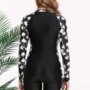 Halcurt Women's Boyleg One Piece Rash Guard with Built in Bra Zip Front UPF50+ Long Sleeve Full Body Surfing Swimsuit (Black, XL)