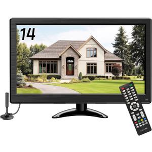 14 Inch Portable TV 1366*768(Support 1080P) HD Flat Screen Small TV with ATSC Tuner Antenna,Remote /HDMI/USB/AV/VGA Input, Suitable for Kitchen Bedroom RV Camper.,TV Stand for Car Travel(No Smart TV