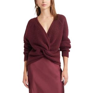 Wrap Sweater for Women Sexy Criss Cross Open Back Reversible Deep V Neck Knit Crop Top for Date Night (Large, Burgundy)