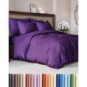 Duvet Cover Queen Size - Extra Soft Queen Size Duvet Cover - Lightweight & Breathable - Easy Care and Fade Free with Zipper Closures and Ties - 90" x 90" Inches - (Purple) Comforter Not Included