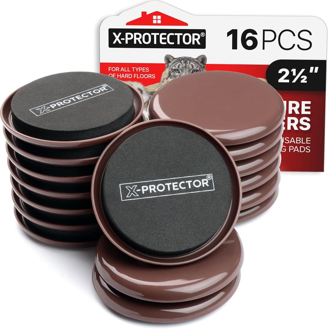 Furniture Sliders for Carpet X-PROTECTOR - 16 PCS Moving Pads 2 1/2" - Sliders for Furniture. Move Your Furniture Easily with Reusable Furniture Moving Sliders for Carpets!