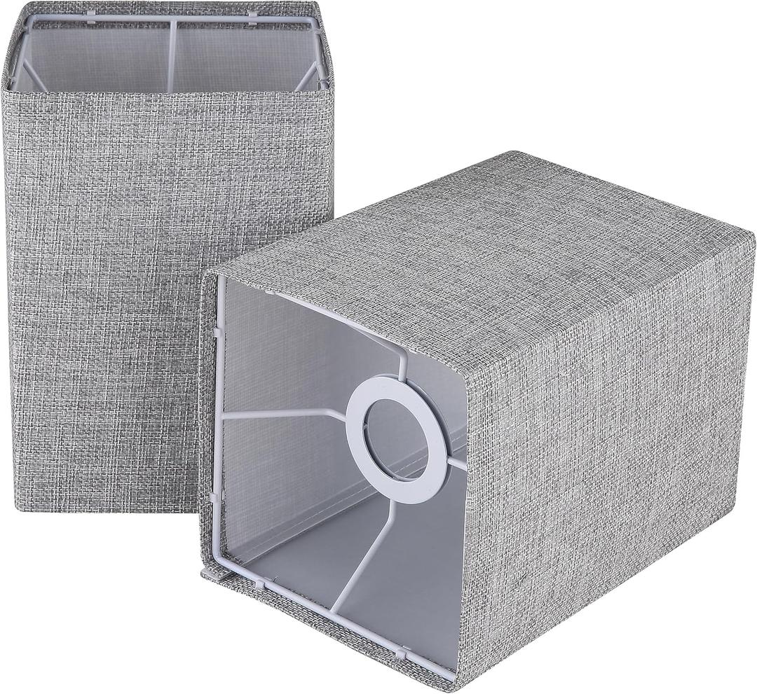 Square Lampshades Set of 2, Linen Lampshades L6.3"x W6.3" x H9.84" High, Easy Assembly Replacement Fabric Shades for Table Lamps Floor Lamps, Gray Color Shade (Grey)