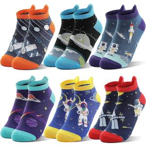 Welwoos Kids Boys Ankle Socks No Show Low Cut Funny Cute Cartoon Novelty Cotton Socks 6 Pairs
