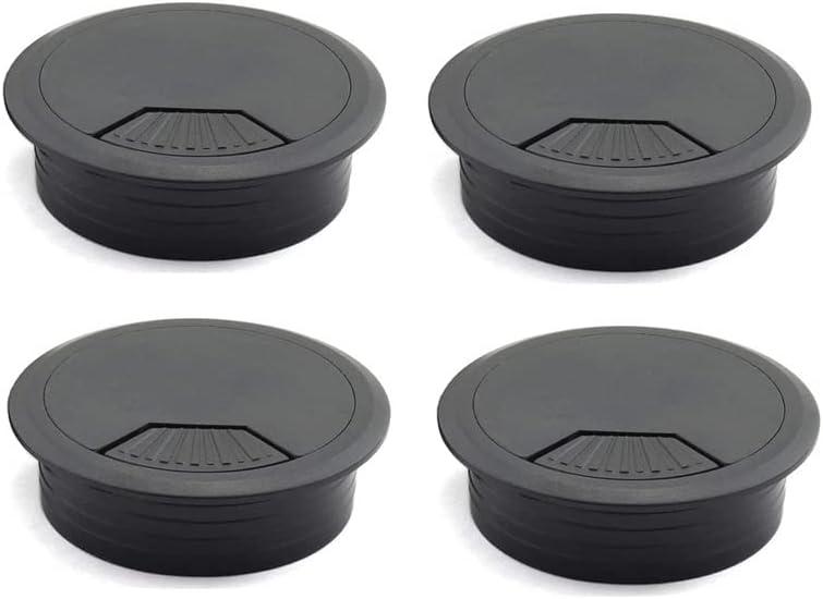 4pcs 2 inch Desk Wire Cord Cable Grommets Hole Cover for Office PC Desk Cable Cord Organizer Plastic Cover Black (Black-4Pcs)