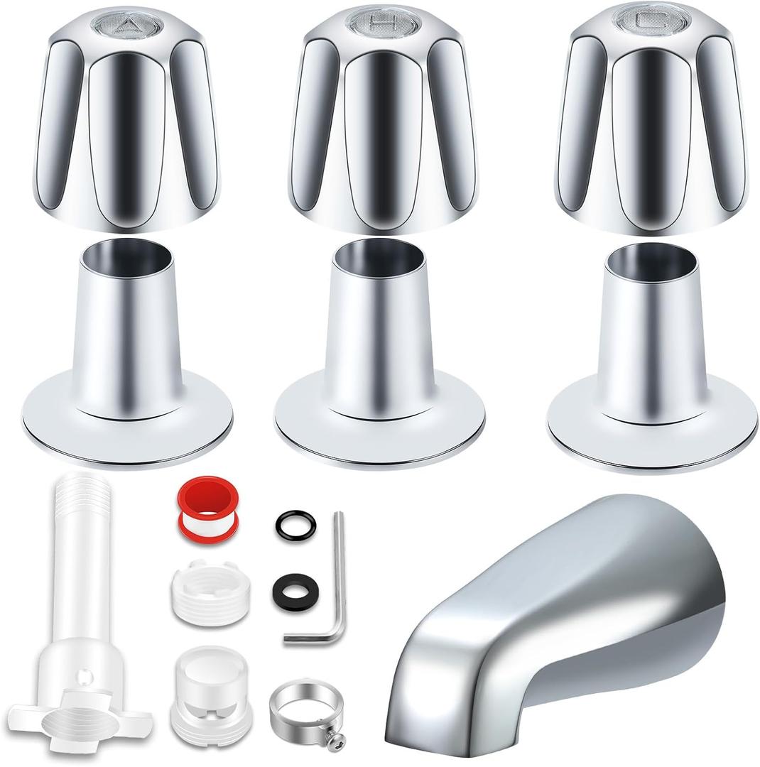 Tub Shower Trim Kit, Chrome Shower Knob 3 Piece and Bath Tub Spout, Compatible with Price/Pfister Verve 3 Handle Tub Faucet, for 1/2'' Pipe Male Thread Connection, 3/4'' IPS Pipe Inside Thread