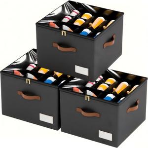 3 Pack Shoe Organizer for Closet, Foldable Shoe Storage Containers, Fits up to 24-48 Pairs, Shoe Storage Organizer Box Cubby Baskets Bins with Clear Cover and Reinforced Handles, Black