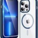 FNTCASE for iPhone 13 Pro Case: Clear Magnetic Phone Cases with Screen Protector Compatible with Magsafe Slim Anti Yellowing Rugged Shockproof Protective Transparent Cell Phone Cover (B-Blue)