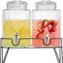 Style Setter Premium Glass Drink Dispensers with Metal Stand for Parties Beverage Dispenser Set for Cold Drinks, Lemonade, Cocktails, Juice Party Glass Drink Dispenser Station - 1.5 Gal, Set of 2