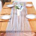 6pcs Blue Pearl Table Runner 120 Inch Long Boho Rustic Tulle Lace Table Runner for Baby Bridal Shower Wedding Arch for Spring Summer Pearl Table Cloth Decor