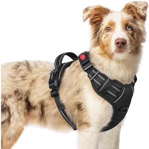 rabbitgoo Dog Harness Medium Sized, No Pull Pet Harness with 3 Buckles, Adjustable Soft Padded Pooch Vest with Instant Control Handle, Easy Walking Reflective Pet Vest for Medium Dogs, Black, M