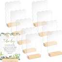 10 Pack 5x7 Inch Scalloped Acrylic Sign Blank Acrylic Sheets with Wood Base Clear Table Numbers for DIY Name Card Gifts Wedding Table Sign Event Party Decoration