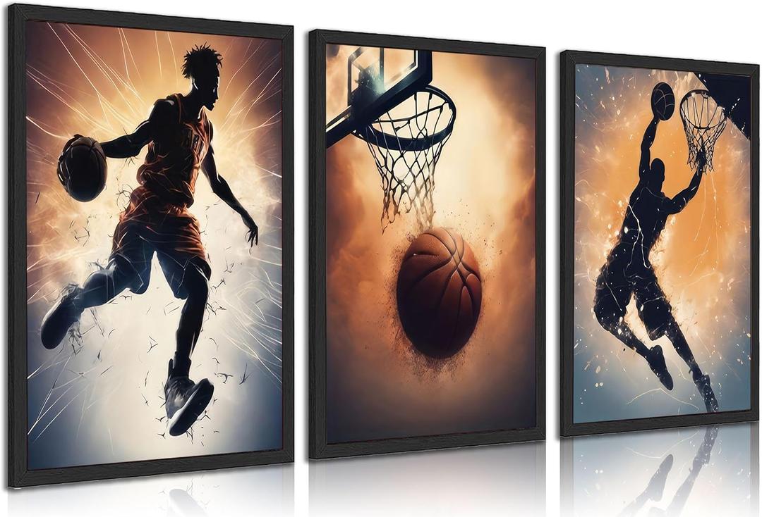 3pcs Basketball Canvas Wall Art Basketball Posture Sports Posters Prints Youth Basketball Room Wall Decor Pictures For Sports Teens Boys Man Cave Home Decor Unframed