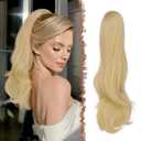 FESHFEN Drawstring Ponytail Extension, Natural Long Wavy Layered Synthetic Pony Tails Hair Extensions Hairpieces for Women, Champagne Blonde 20 inch