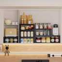 Expandable Spice Rack,Stackable Storage for Cabinet, Multi-Functional Kitchen Shelving,Height-Adjustable,Sustainable Organizer Solution(3Packs/Black/Medium) (MEDIUM:8.11"D x 16.54"W x 6.42"H)