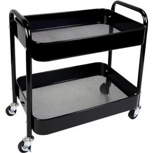 2 Tier Rolling Cart with Wheels for Under Desk Storage & Pantry Room, Large Capacity Laundry Room & Makeup Organizer, Sturdy Kitchen Utility Cart for Small Space with 4 Hooks, Black