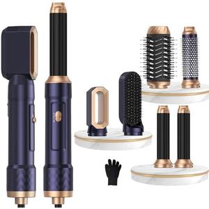 6 in 1 Air Styler Magic Hair Dryer Brush, Negative Ionic Blow Dryer Brush & 3 Heat Settings, Detachable Auto Curling & Straightening Volumizing, Frizz-Free Styling, Salon to Home Use (Blue)