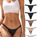 TIICHOO Period Underwear Thong Seamless Lace Period Panties Thong Tanga Leakproof Underwear 6 Pack (Size L,  3 Black/Brown/Sand/Khaki)
