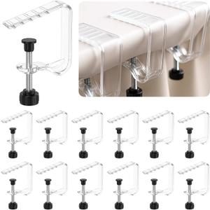 12 Pieces Adjustable Tablecloth Clips Clear, Suitable for Tables 0.4 to 1.96 Inch Thick. Strong and Stable Grip to Prevent Tablecloth Slippage. Damage-Free Table Cloth Holder Clips, Easy to Install.