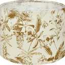 Fabric Lamp Shades Medium Drum for Table Lamps Sketch Leaves Plants Print Countryside, 13" Top x13" Bottom x 10" High Spider Fitter, Replacement Lampshades for Bedside Lamps
