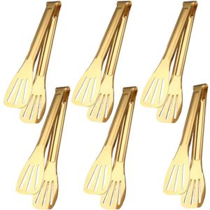 6 Pack Serving Tongs Kitchen Tong, 7 Inch Gold Buffet Tongs, Stainless Steel Food Tong Small Tong, Serving Tong for Buffet, Party, Salad, Appetizers