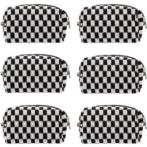 PAZIMIIK Checkered Makeup Bag for Purse Portable Zipper Make Up Pouch Small Cosmetic Case for Travel Accessories (6PCS Black)