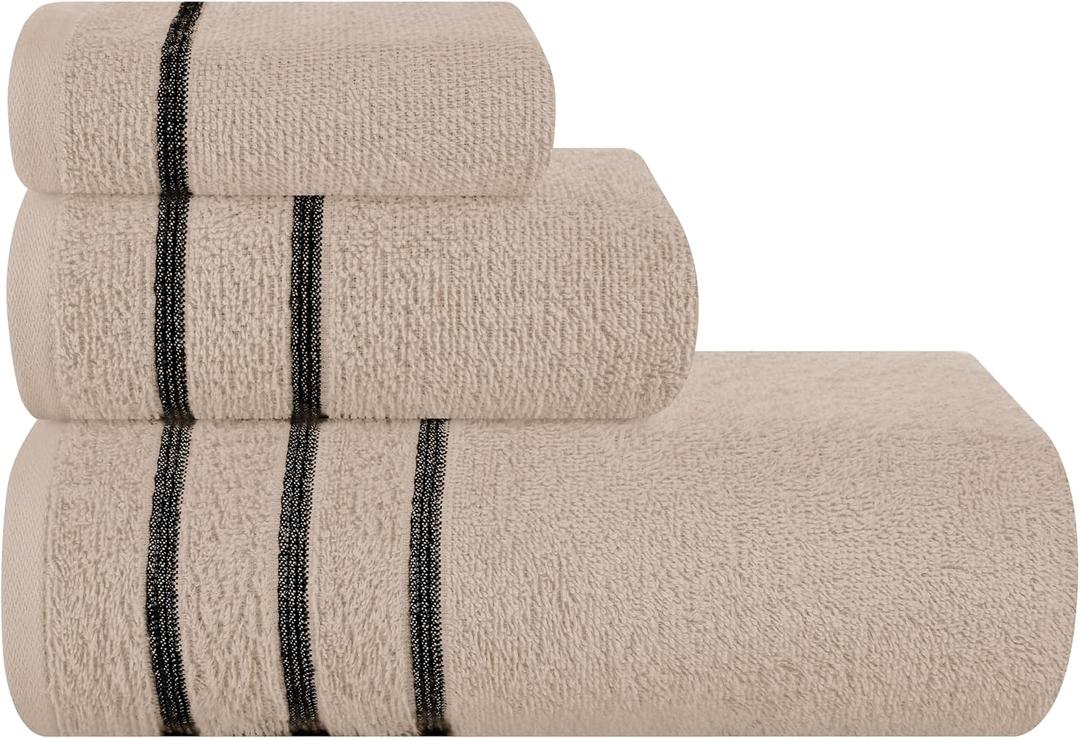 MyOwn Ultra Soft 3 Pack Cotton Towel Set, Contains a Bath Towel 28x55 inch, a Hand Towel 16x24 inch & Wash Coth 12x12 inch, Ideal Everyday use, Compact & Lightweight - Tan, 71679
