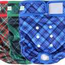 wegreeco Washable Dog Diapers (3 Pack), Highly Absorbent Dog Diapers for Female Dogs, Female Dog Diapers for Dogs in Heat, Incontinence, or Excitable Urination (Blue, Green, Red Plaid, L) (Large (15"-17" Waist))