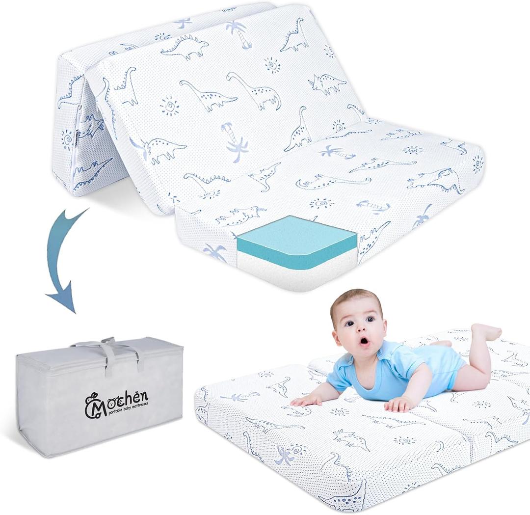 Mochen Trifold Pack and Play Mattress, 38"x 26" Gel Memory Foam Pack Play Mattresses for Baby Toddlers with Breathable Washable Cover & Carry Bag, Portable Travel Playpen Mattress for Pack N Play