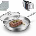 Pure Titanium Hammered Frying Pan with Lid, 12 Inch Skillet, No Coating Safe Cookware, Even Heat & Scratch Resistant for Steak, Eggs & Healthy Cooking