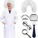 8 Pcs Mad Scientist Costume for Adult Halloween Back to The Future Albert Einstein Wig Lab Coat, L