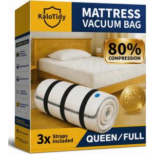 Memory Foam Mattress Vacuum Bag for Moving and Storage, Heavy-Duty Mattress Compression Bag with Adjustable Compression Straps and Dual-Zip Seal (Queen/Full/Full-XL)