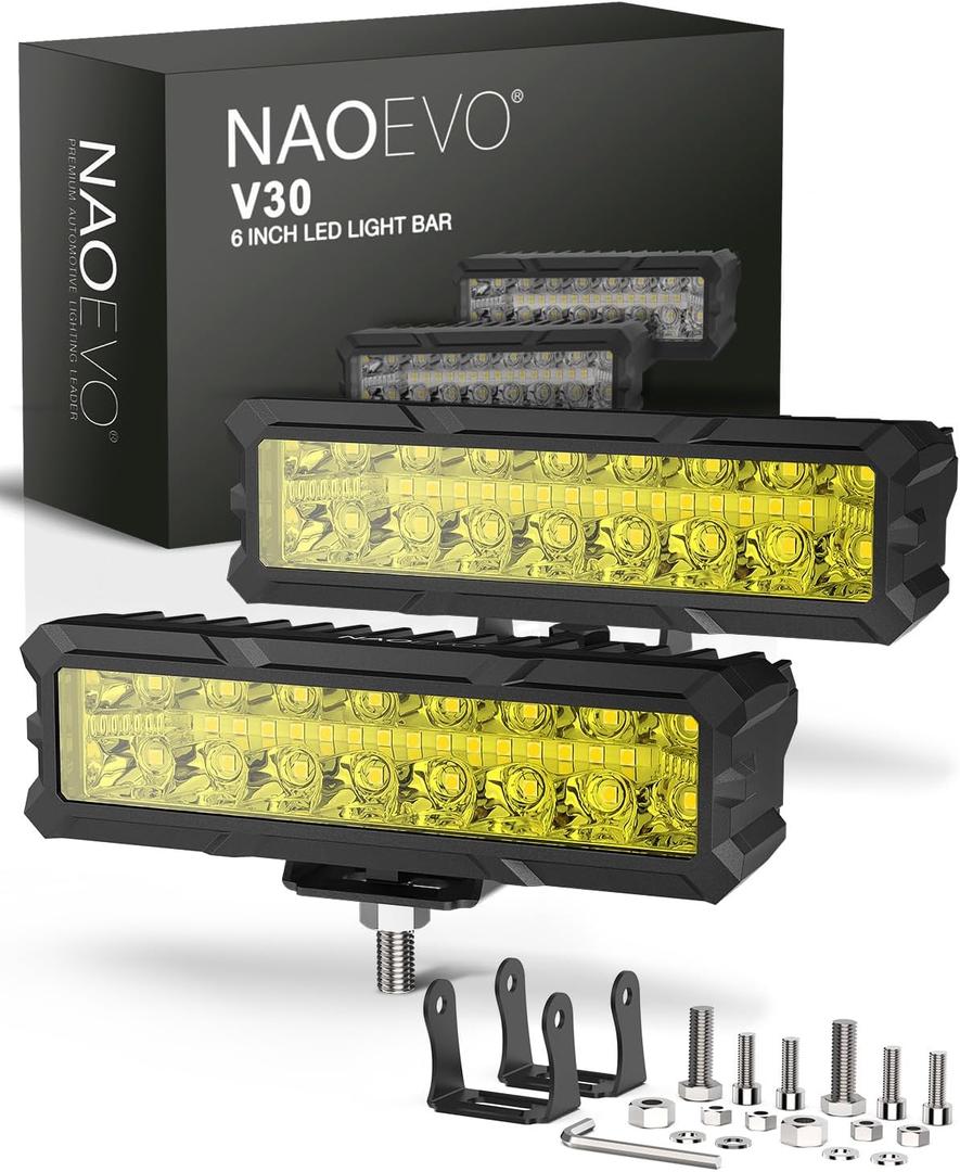 NAOEVO 6 Inch LED Light Bar, 50W 4000LM LED Off Road/Fog/Driving Lights, Spot & Flood Combo for Trucks, Cars, Boat, ATV, UTV, 2 Pcs (Yellow&Green)