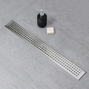 SaniteModar Linear Shower Drain 20 inch Brushed with Square Hole Panel | AISI 304 Stainless Steel Brushed Linear Dain Rectangle Shower Floor Drain with Hair Strainer and Leveling Feet