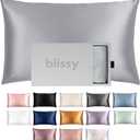 Blissy Silk Pillowcase - 100% Pure Mulberry Silk - 22 Momme 6A High-Grade Fibers - Silk Pillow Cover for Hair & Skin - Regular, Queen & King (Silver, Queen)