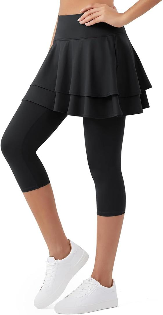 beroy Skirted Leggings for Women Active Tennis Ruffle Pleated Skort Athletic Golf Pickleball Skirt Pockets, L