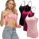 Ibeauti Womens Camisoles Tops with Built in Padded Bra Basic Breathable Tank Top (Medium, 03 Black/Pink/Wine)