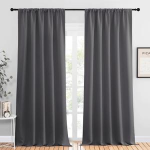 NICETOWN Blackout Curtain Panels for Window - Energy Efficient & Noise Reducing Thermal Insulated Rod Pocket Blackout Drapes/Draperies for Living Room (Grey, 2 Panels, W52 inches x L95 inches)