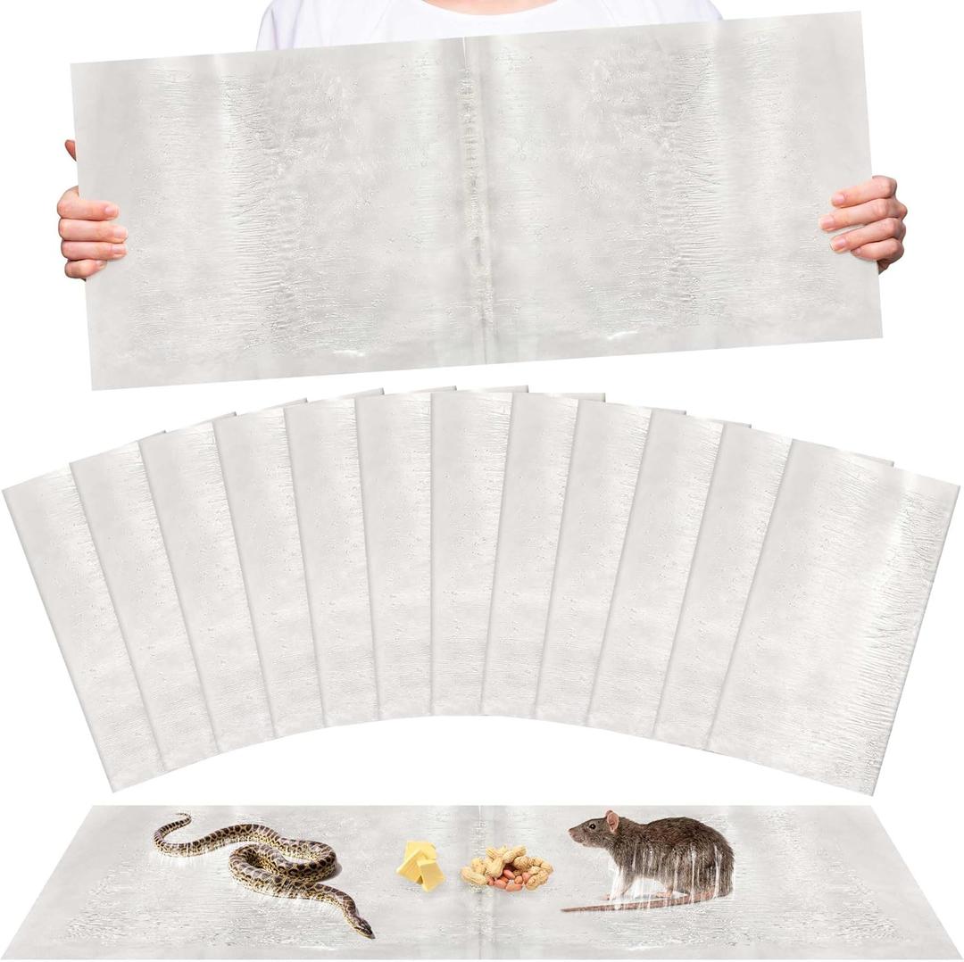 12 Pack Large Super Sticky Rat Glue Traps, Mouse Glue Traps, Sticky Trap for Mouse Mice Snake Rat Snake for Home Outdoor Indoor Restaurant Office (26" x 11")