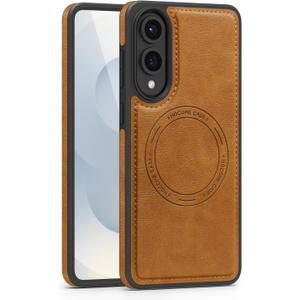 Shockproof Case Fit for Samsung Galaxy S25 Edge Leather Magnetic Rugged Compatible with MagSafe Slim Phone Cover for Samsung S25 Edge, Brown