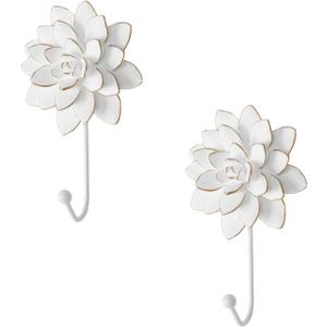 Guichifun Flower Shaped Decorative Wall Hooks - 2pcs Resin White Vintage Decor Hanger for Keys, Bags, Towels Bathroom Living Room Kitchen Home Decoration Gift 4 x 1.5 x 7 Inch