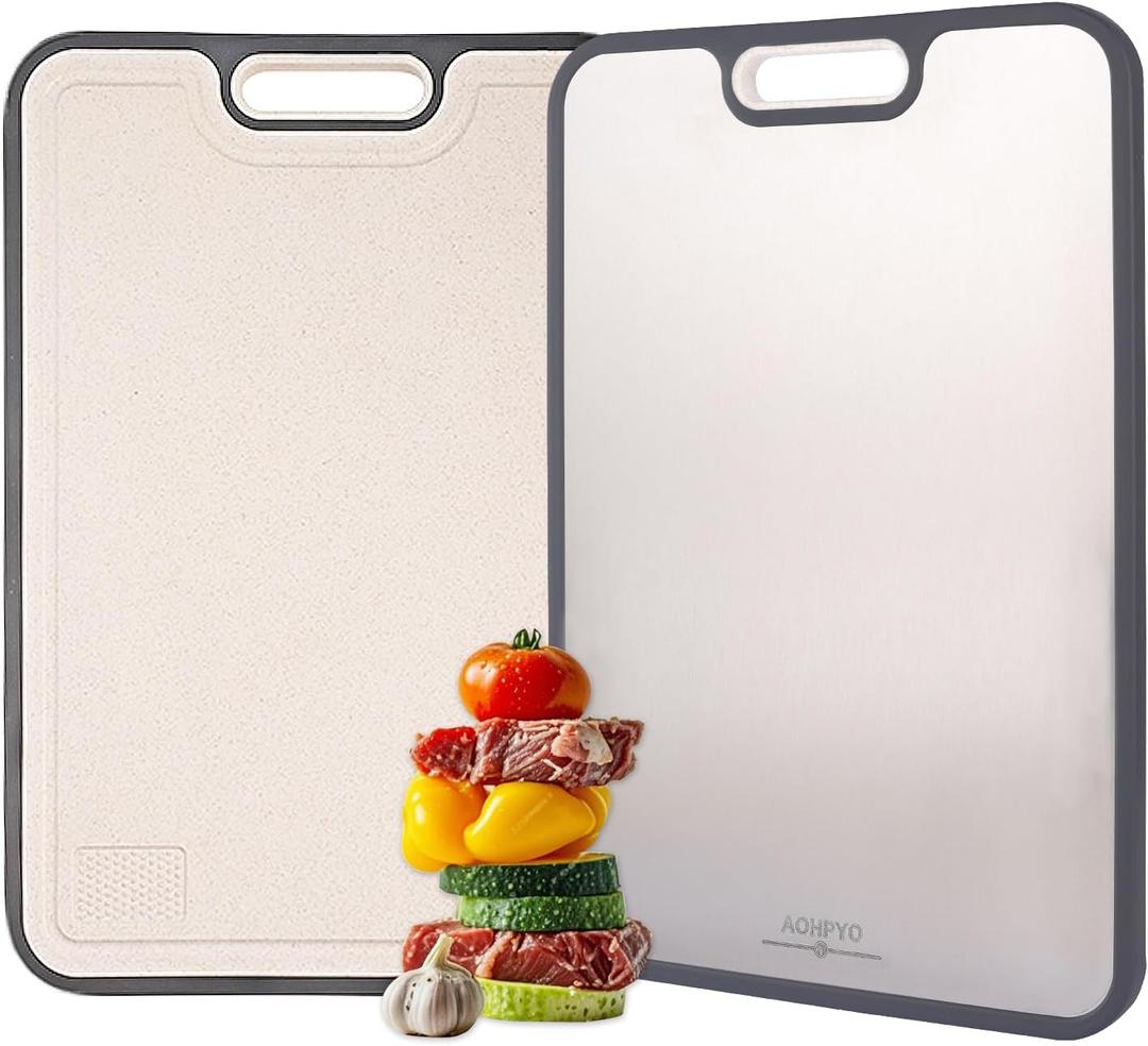 Titanium Cutting Boards for Kitchen - Double Sided with Juice Groove & Non-Slip Feet, Food Grade Chopping Board, Dishwasher Safe & Knife-Friendly (15.2"x10.4")
