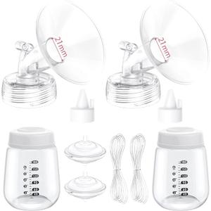 Breast Pump Parts Compatible with Spectra S1/S2/9 Plus, Not Original Accessories, Full Set Replacements Include 21mm Flanges, Valves, Backflow Protectors (Duckbills Included), Tubings and Bottles