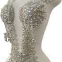Large Handmade Rhinestones Full Bodice lace Applique Patches Party Wedding Dress Shiny Beads Sequins Crystal Decoration Trimming Accessories (Silver) 12 inches x 8 inches