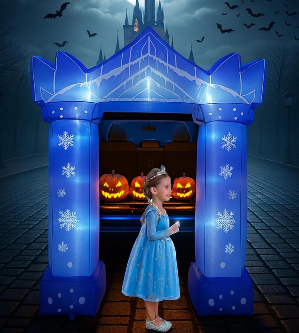 7.4FT Halloween Inflatable Ice and Snow Trunk or Treat Car Decorations Kit for SUV BannerGarage Door Car Decorations Haunted House Car (Ice and Snow A)